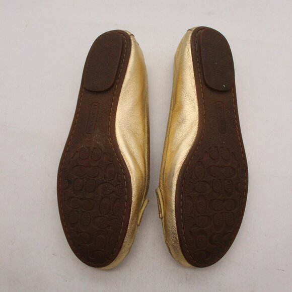 COACH Olson Women's Size 6.5 B Gold Leather Logo Loafers Slip On Shoes A2213 - Picture 8 of 10